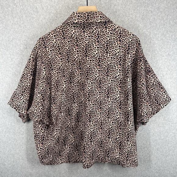 By Anthropologie Dylon Womens S Short-Sleeve Sleep Top Collared Cheetah V Neck - Picture 7 of 9